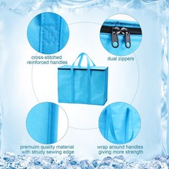 XL Insulated Reusable Grocery Bags Foldable Cooler Shopping Tote Blue 3 PCS