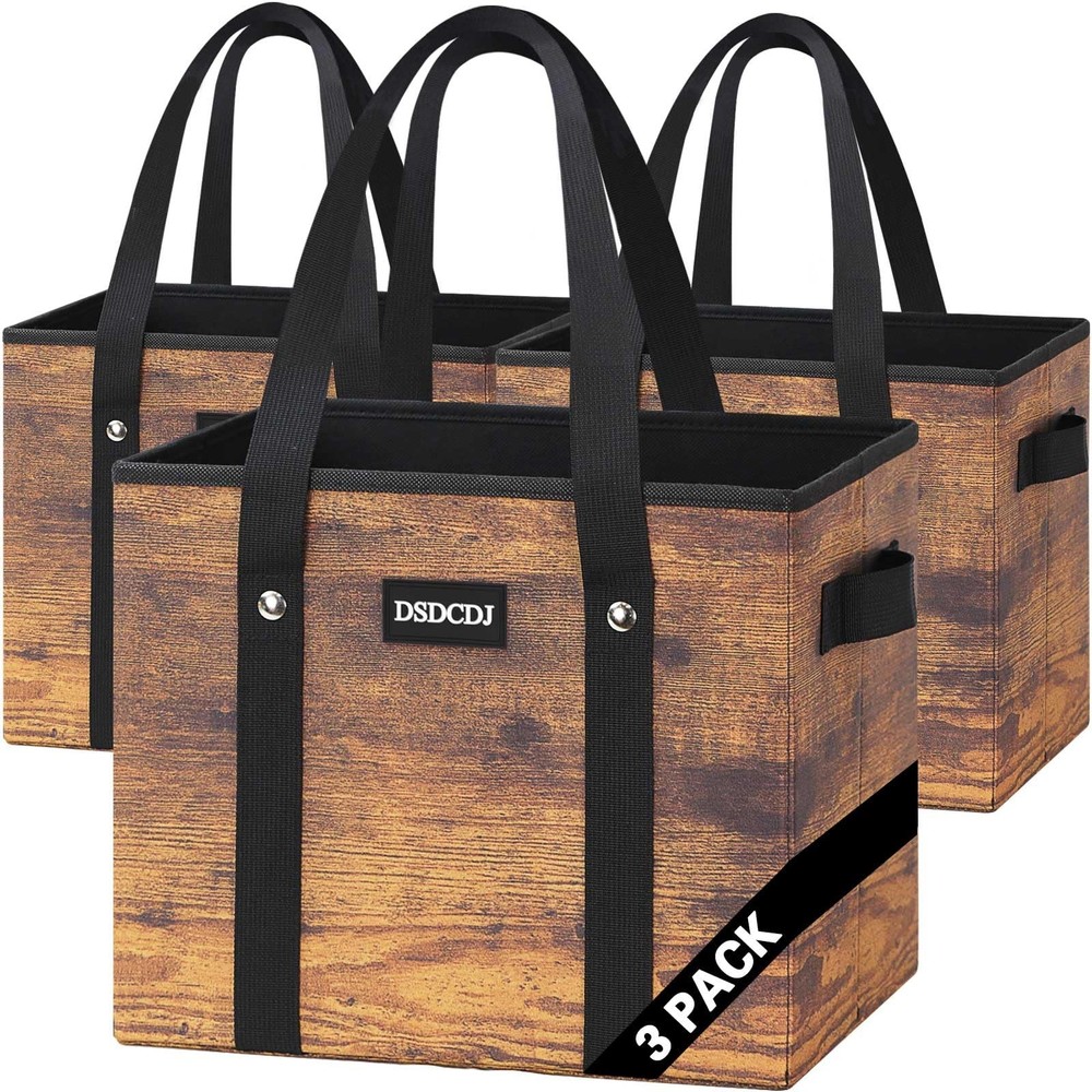 Heavy Duty Reusable Grocery Bags Foldable Shopping Tote with Hard Bottom