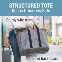 CleverMade Collapsible LUXE Tote, 30L Foldable Grocery 30L, Heather Gray