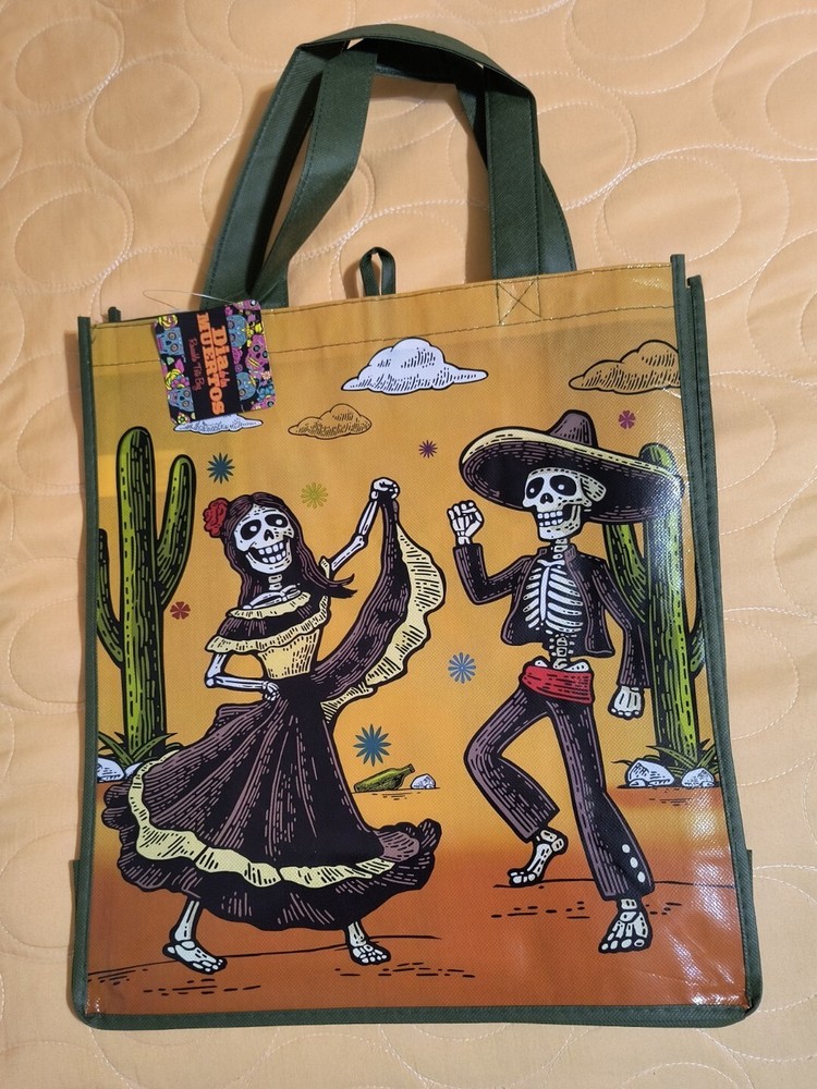 Dia de los Muertos Dancers Reusable Eco Green Shopping Tote Bag with Handles🆕