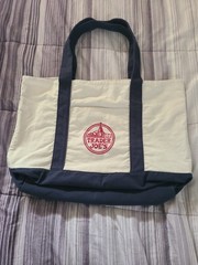 Trader Joe’s Canvas Reusable Shopping Bag Foldable Beige Navy Blue