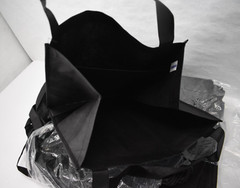 Lot of 25 Shopping Tote Bags BRANDED Black 2 Carry Handles w Bottom Insert