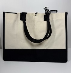 Monogram S Reusable Tote Shopping Bag Black Beige Foldable inside Zip Pocket