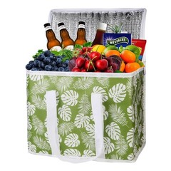 2-Pack extra Insulated Grocery shopping bag, large Green leaf, kitchen foldab…