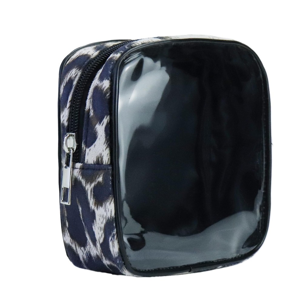 AGBIADD Fabric Leopard Print Clear Makeup Bag Travel Cosmetic Case White