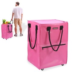 WORKPRO Medium Heavy Duty Reusable Grocery Bag 4 Caster Wheels Rolling Shop Tote