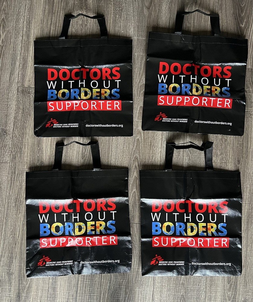 (4) Doctors Without Borders Reusable Shopping Tote Bags Lightweight 15″ x 15″