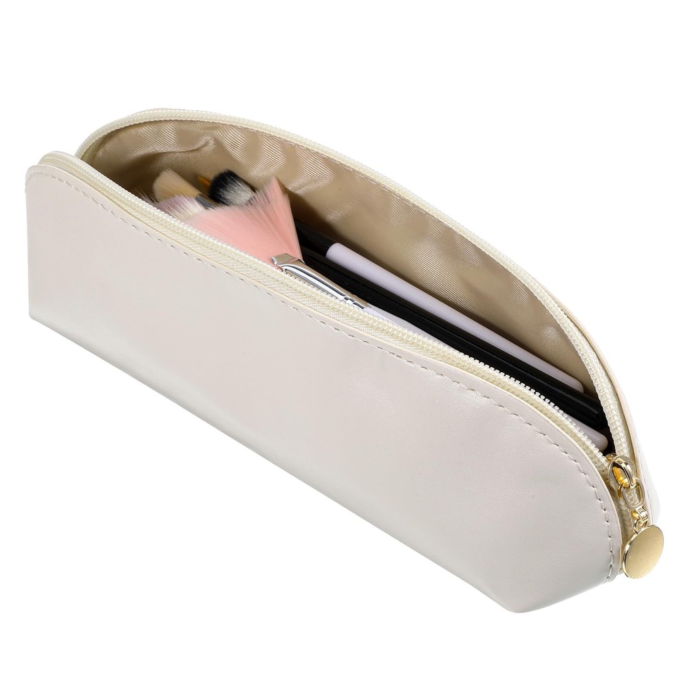 Prasacco Portable Travel Makeup Brush Bag with Zipper, 26x7x6.5 cm, Beige