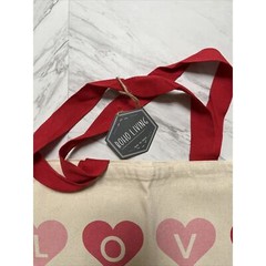 Canvas Shopping Carry Tote LOVE Hearts Valentine Cotton 20x15x9 in Dbl Handles