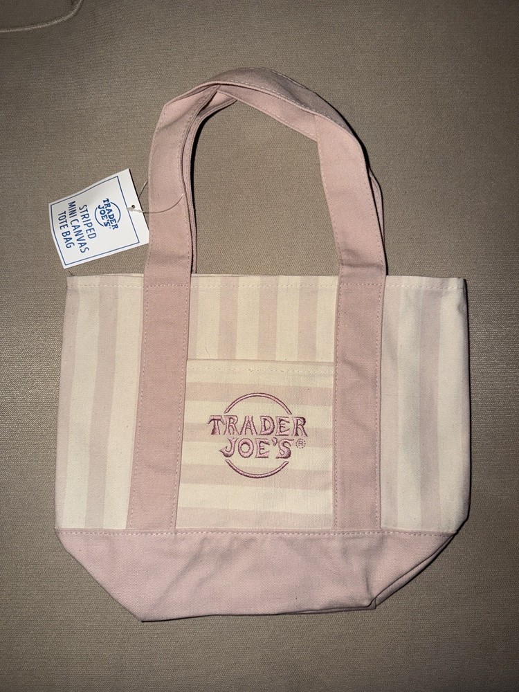 Trader Joe’s 2026 Mini Pastel Stripe Canvas Tote Bag Pink Limited Edition