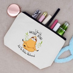 Sloth Cosmetic Bag Gifts-Sloth Makeup 9.8 ″ W x 7″ H x 2.7″ Bottom, Beige