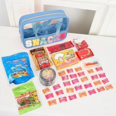 Snack Bags Chenille Letter Patch Clear Bag Snacks for Travel, Blue-Snack