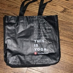Lululemon Black Foldable Reusable Shopping Bag Plastic All-Over ‘This Is Yoga’
