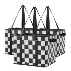 Checkered Reusable Grocery Bags Heavy Duty Black and White Checkerboard 3 Pac…