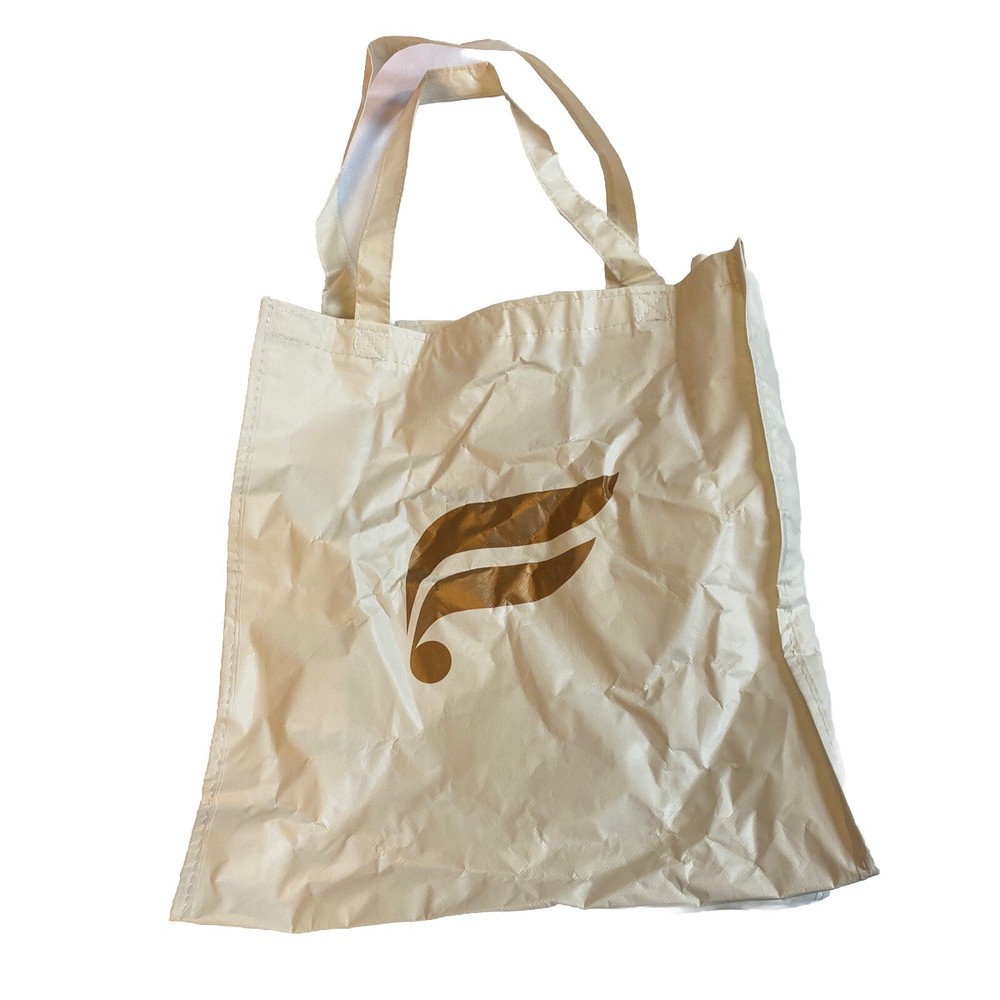 Fabletics Reusable Shopping Gift Bag Tote Gym Cream Gold Logo 15”x14”x5”