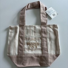 Trader Joe’s Mini Pastel Stripe Canvas Tote Bag Beige Taupe Tan Limited Edition