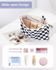 Narwey Small Checkered Makeup Bag for Purse AB-Black Checkerboard