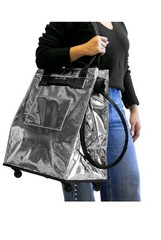 CleverMade Foldable Rolling Tote Bag 18″W x 24″H Soft Grip 90L 75lb Silver New