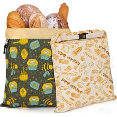 HAPYHOOM 2 Pack Natural Beeswax Bread Bags Large, Off white & Green