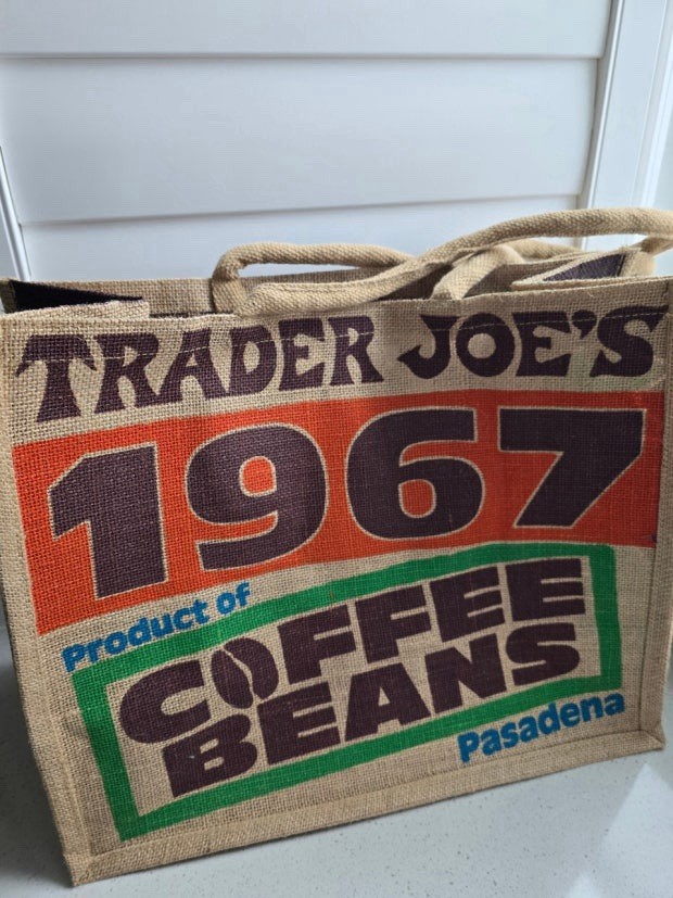 New Trader Joe’s Pasadena Coffee Beans Reusable Shopping Grocery Jute Burlap Bag