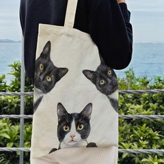 Aesthetic Cute Tuxedo Cat Tote Bag Reusable Shopping Grocery Beach Women Gifts