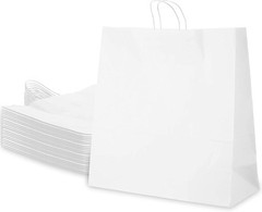 13x7x17 Medium Kraft White Paper Shopping Bags with Twine Handles 500 Pcs