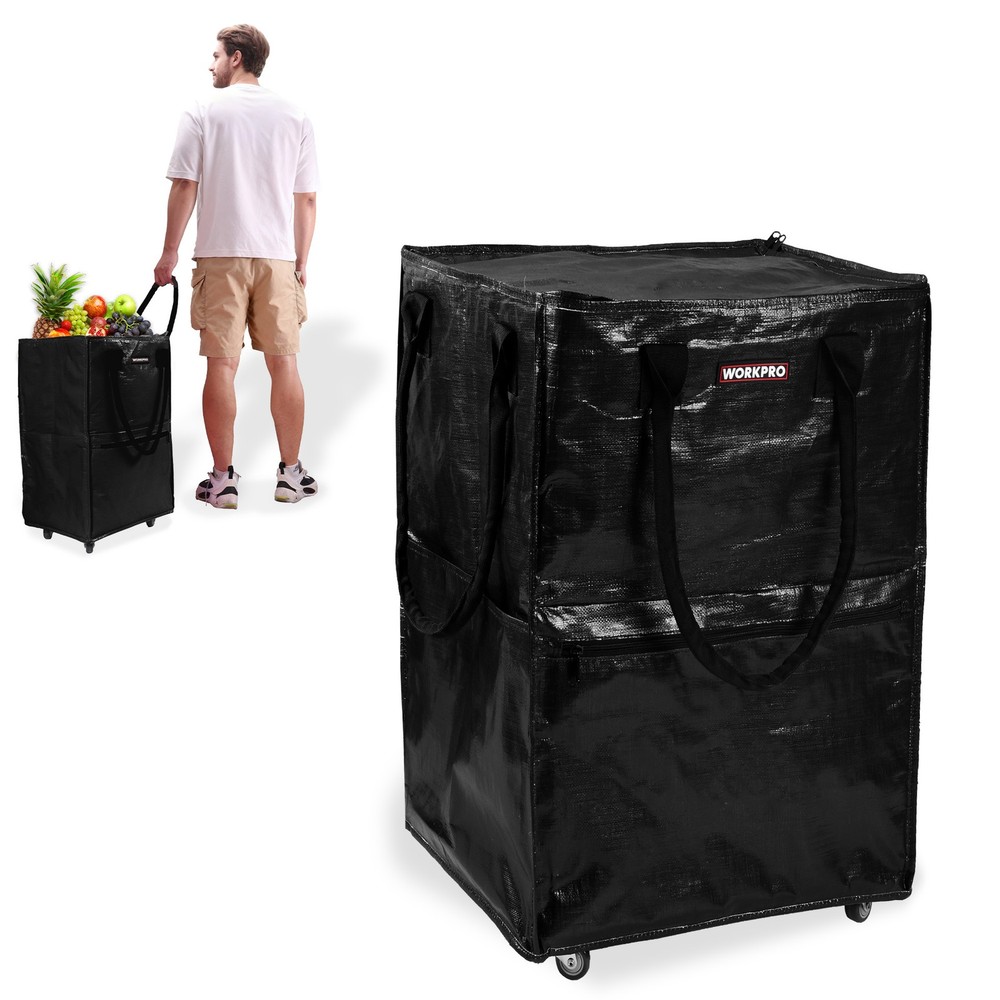 WORKPRO Medium Reusable Grocery Bag on Wheels Folding Trolley on 4 Caster Wheels