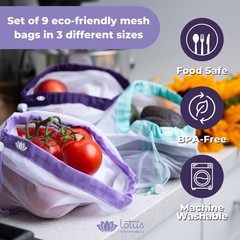Lotus Reusable Produce Bags Mesh (9 Pack) – Premium 9 Pack, White