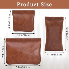 3PCS Pouchic Snap Closure Pouches, Pu Leather Small Makeup Bag 3PCS, BROWN