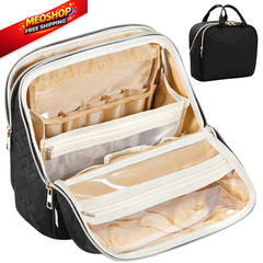 JOYYTUU Makeup Bag, Large Capacity with Room for Brushes and Mirror, Black