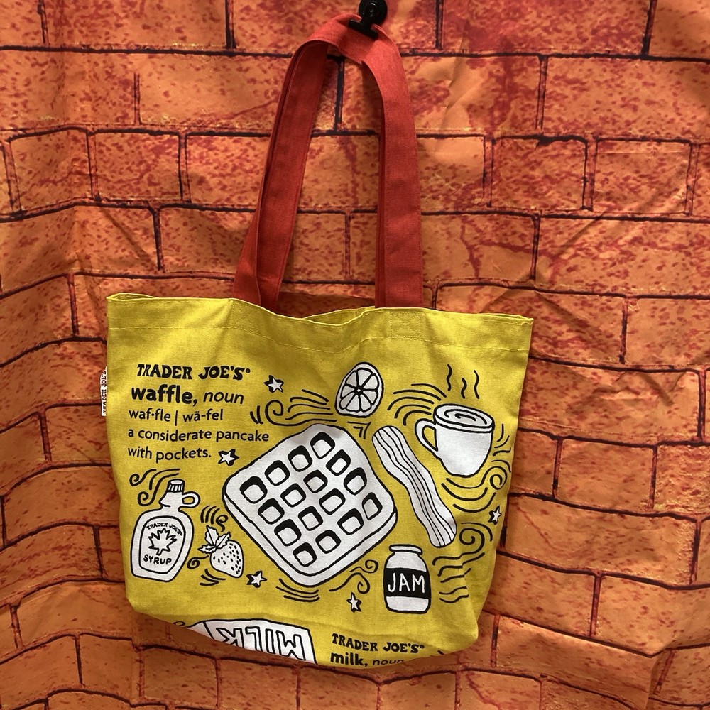 Trader Joe’s Waffle/Toast/Milk Yellow Canvas Reusable Tote Bag