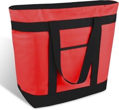 Insulated Grocery Tote Bags Large Reusable Cooler Bags w/ Zipper Leakproof Red