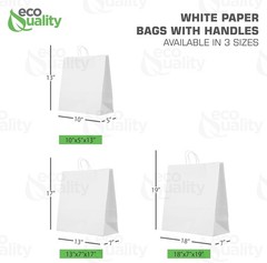 13x7x17 Medium Kraft White Paper Shopping Bags with Twine Handles 100 Pcs