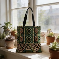 1pc Double-Sided 2D Flat Printing Shopping Tote Bag, Vintage African Tribal