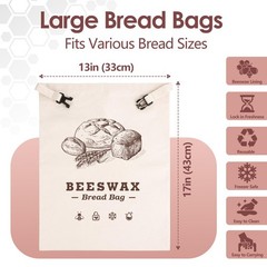 Beeswax Bread Bags，Extra Large 2 Pack- 17″×13″ Reusable Sourdough BrownWhite