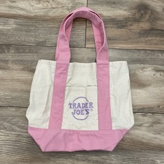 Trader Joe’s Mini Pastel Canvas Tote Bag Small Pink Beige Foldable Color Block