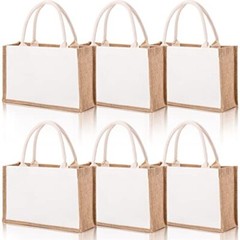 6 Pcs Jute Tote Bags Reusable Grocery Shopping Bags, 14.7×9.8×4.5 Inch