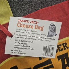 Trader Joe’s Cheese Experience Reusable Tote Grocery Bag 100% Cotton NWT