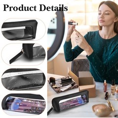 Portable Makeup Brush Bag Clear PU Leather Small Make Black