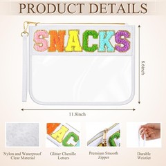 Abbylike 12 Pcs Snack Bags Clear Chenille Letter Snacks Zipper Pouch White