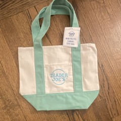 Trader Joe’s Mini Pastel Canvas Tote Bag Foldable Mint White Colorblock