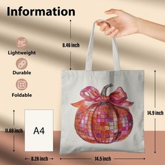 Disco Pumpkin Canvas Tote Bag,Fall Autumn Canvas Bag,Bow Pumpkin Canvas Tote …