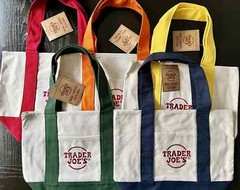 Trader Joe’s Mini Canvas Tote Bags – Set of 5 Colors – w/ Orange Crew Bag – NWT!