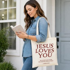 Christian Gifts For Women,Christian Tote Bag，Bible Bag,Jesus Loves You Tote B…