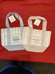 2 Trader Joe’s Mini Pastel Stripe Tote Bags 1 Blue 1 Pink FREE SHIP