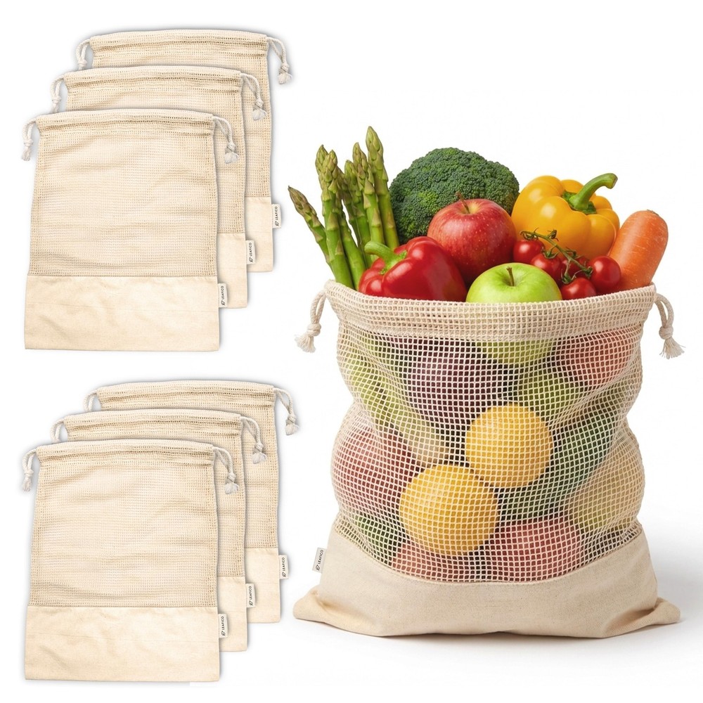 LEAFICO Reusable Produce Bags – 100% Small (8×10″) – 6 Bags, Natural Cotton
