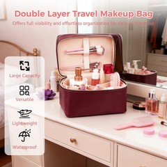 Makeup Vanity Bag for Women – Large Capacity Cosmetic StyleC, Burgundy
