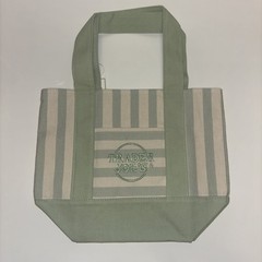 Trader Joe’s Mini Striped Canvas Tote Bag Green Beige Cotton Limited Edition