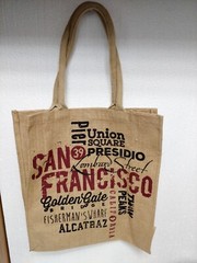 San Francisco Tourist Sites Burlap Reusable Shopping Bag 16″x14.5″ With Handles