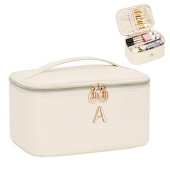 OCHEAL Personalized Makeup Bag, Beige Make up Bag for Women,